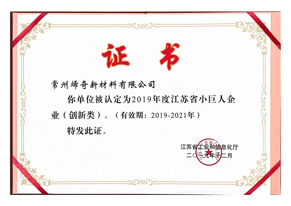 江蘇省小巨人企業——證書
